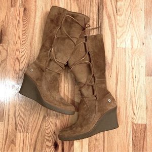 UGG Original Australia Lace up wedge boots genuine shearling fur lined suede